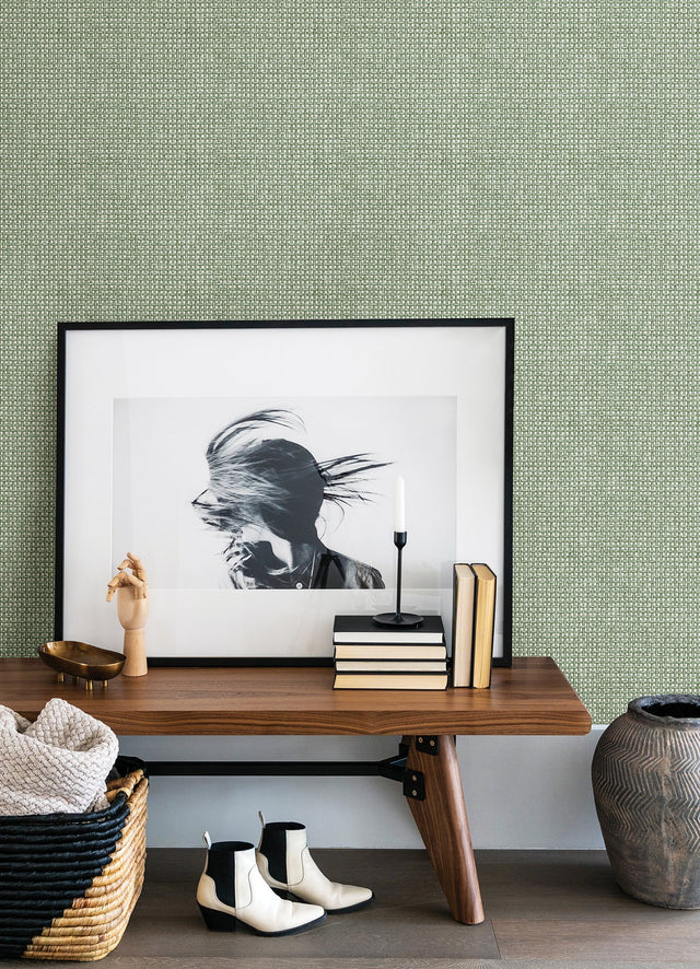Zia Green Basketweave Wallpaper with Faux Grasscloth Graphic Weave - A-Street Prints 4014-26438
