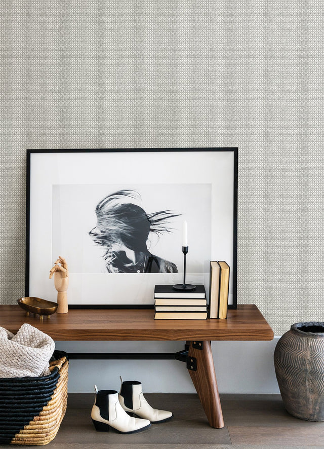 Zia Grey Basketweave Faux Grasscloth Wallpaper with Coastal Graphics Motif - A-Street Prints 4014-26440