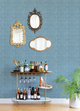 Zia Blue Basketweave Wallpaper with Coastal Faux Grasscloth Pattern - A-Street Prints 4014-26442