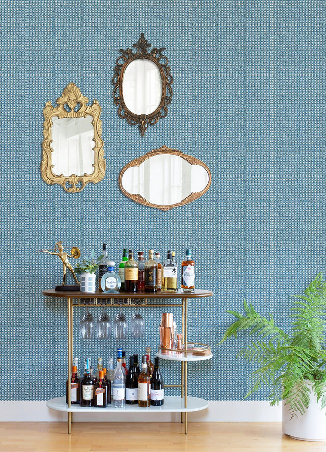 Zia Blue Basketweave Wallpaper with Coastal Faux Grasscloth Pattern - A-Street Prints 4014-26442