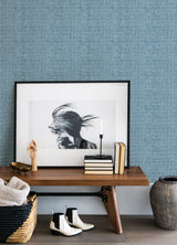 Zia Blue Basketweave Wallpaper with Coastal Faux Grasscloth Pattern - A-Street Prints 4014-26442
