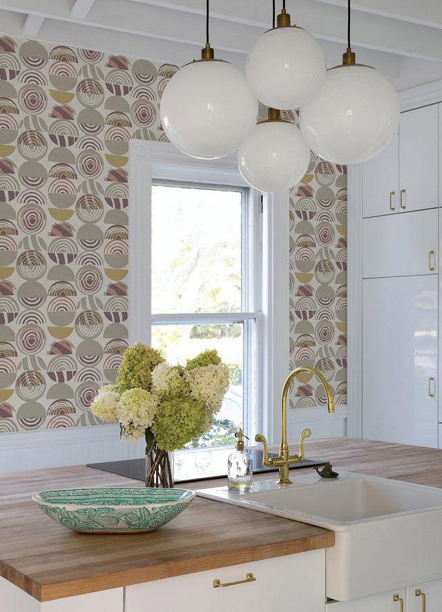 Mage Plum Mod Geometric Wallpaper in Plum with Bohemian Geometric Pattern - Brewster 4014-26445