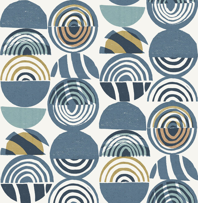 Mage Blue Mod Geometric Wallpaper with Bohemian Geometrics Pattern - Brewster 4014-26446