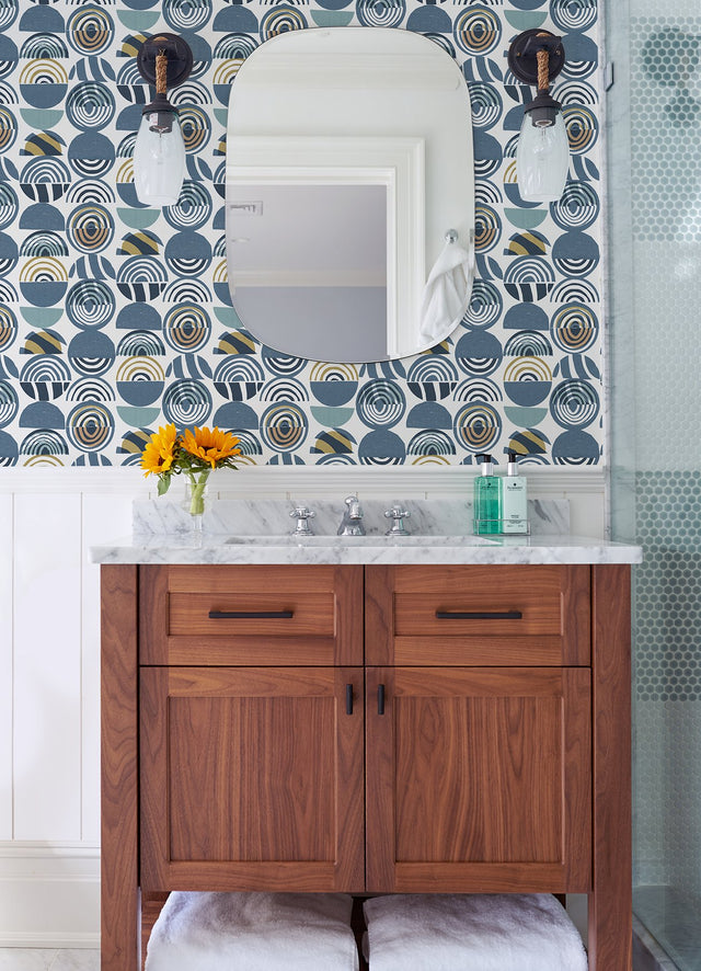 Mage Blue Mod Geometric Wallpaper with Bohemian Geometrics Pattern - Brewster 4014-26446