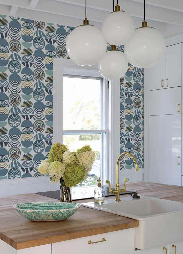 Mage Blue Mod Geometric Wallpaper with Bohemian Geometrics Pattern - Brewster 4014-26446