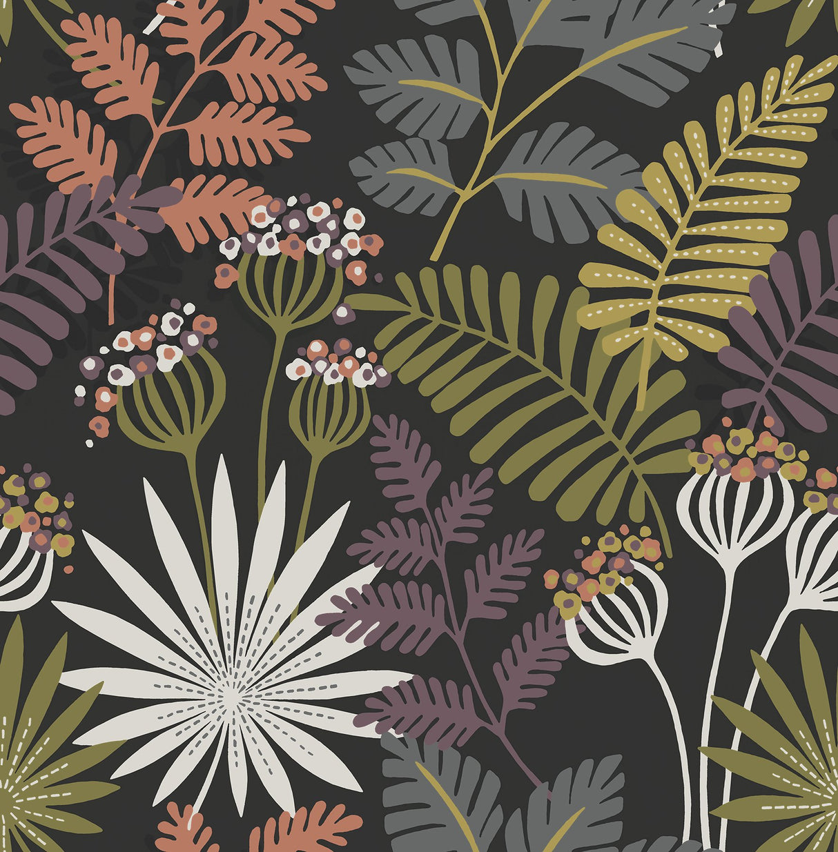 Praslin Black Botanical Wallpaper with Bohemian Tropical Motif - A-Street Prints 4014-26447