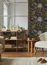 Praslin Black Botanical Wallpaper with Bohemian Tropical Motif - A-Street Prints 4014-26447