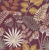 Praslin Merlot Botanical Wallpaper with Bohemian Tropical Motif - A-Street Prints 4014-26449