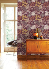 Praslin Merlot Botanical Wallpaper with Bohemian Tropical Motif - A-Street Prints 4014-26449
