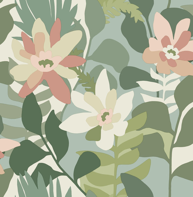 Koko Green Floral Wallpaper with Bohemian Botanical Pattern - A-Street Prints 4014-26452