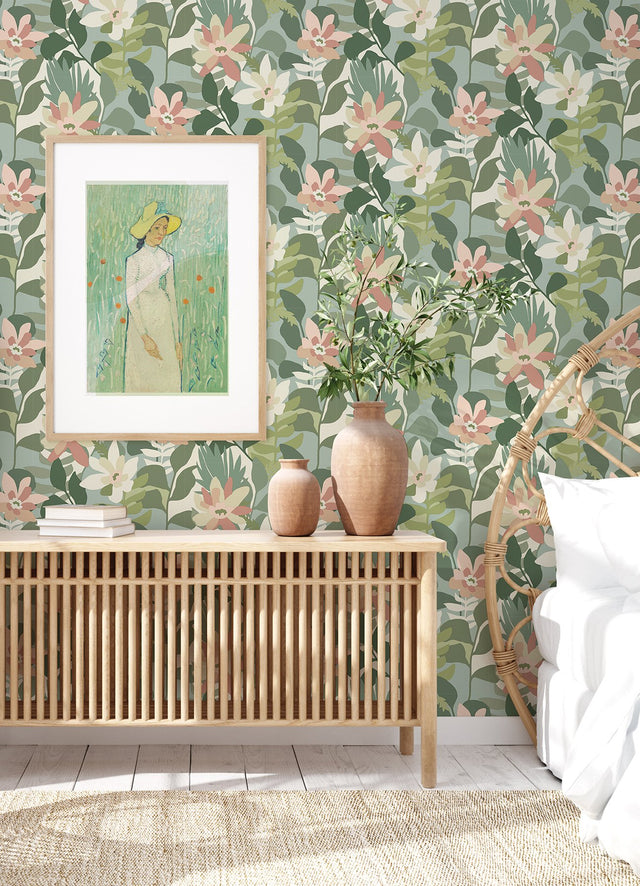 Koko Green Floral Wallpaper with Bohemian Botanical Pattern - A-Street Prints 4014-26452