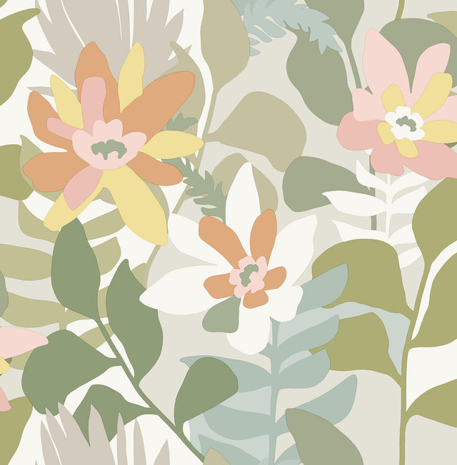 Koko Taupe Floral Wallpaper with Bohemian Botanical Motif - A-Street Prints 4014-26453