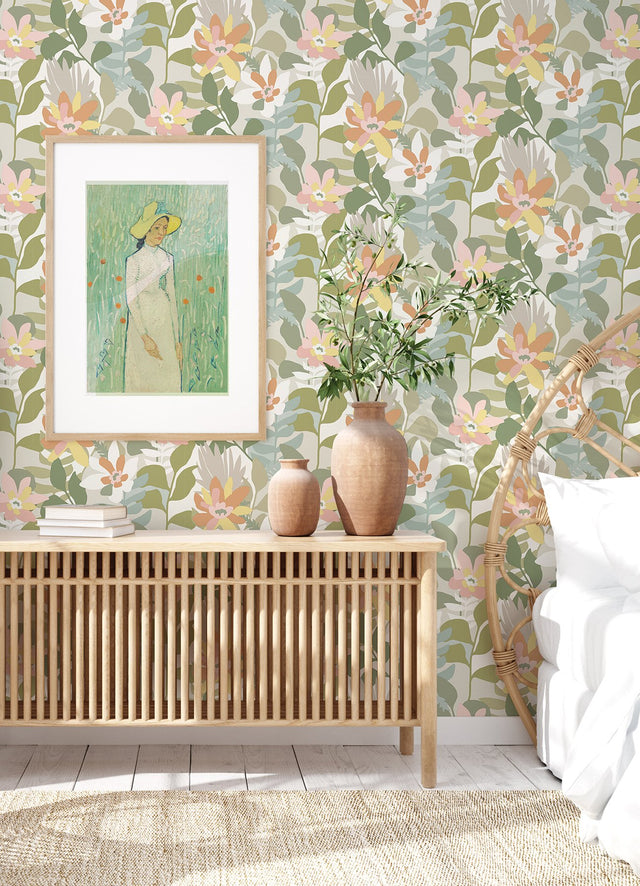 Koko Taupe Floral Wallpaper with Bohemian Botanical Motif - A-Street Prints 4014-26453