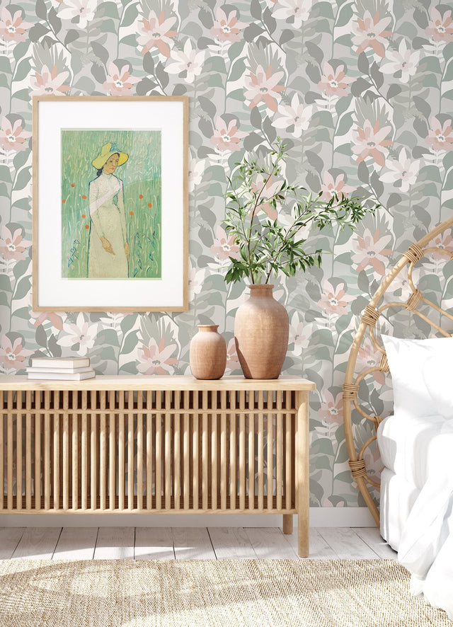 Koko Grey Floral Wallpaper with Bohemian Botanical Pattern - A-Street Prints 4014-26454