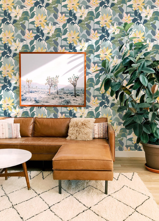 Koko Turquoise Floral Wallpaper with Bohemian Botanical Pattern - A-Street Prints 4014-26456