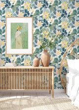 Koko Turquoise Floral Wallpaper with Bohemian Botanical Pattern - A-Street Prints 4014-26456
