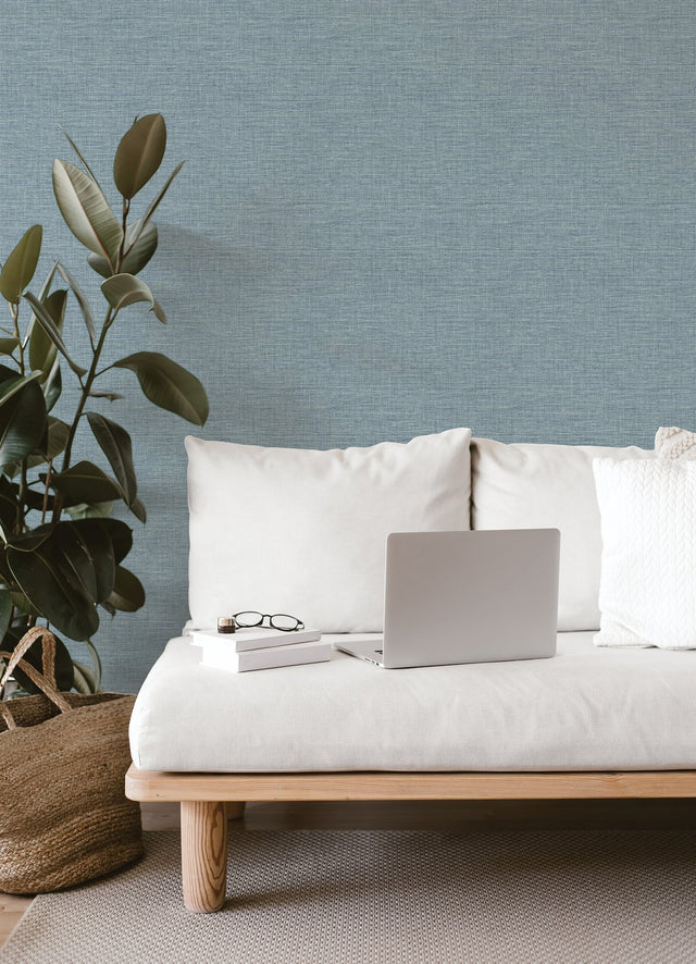 Exhale Sky Blue Faux Grasscloth Transitional Wallpaper - A-Street Prints 4014-26459