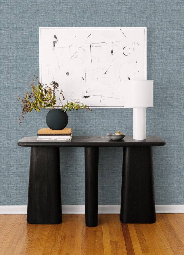 Exhale Sky Blue Faux Grasscloth Transitional Wallpaper - A-Street Prints 4014-26459