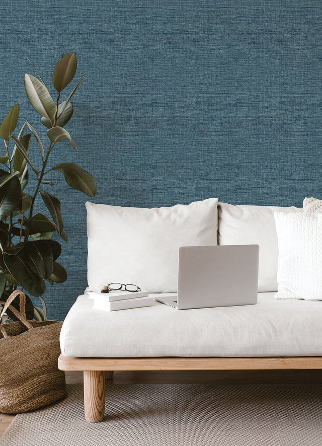 Exhale Denim Faux Grasscloth Texture Wallpaper - A-Street Prints 4014-26460