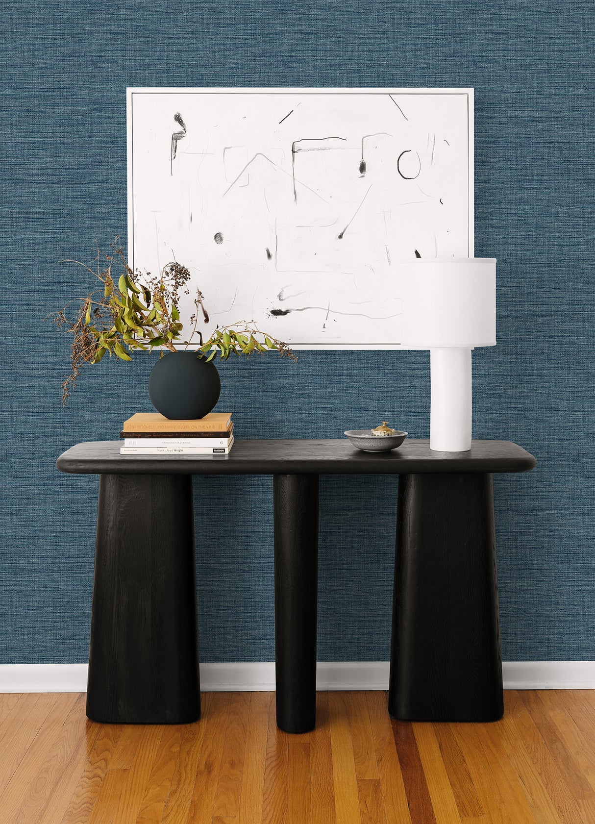 Exhale Denim Blue by A-Street Prints Rich Faux Grasscloth Non Woven Unpasted Textural Wallpaper Roll 20.5-in by 33-ft, Covers 56.4 sq ft - FD26460