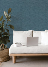 Exhale Denim Blue by A-Street Prints Rich Faux Grasscloth Non Woven Unpasted Textural Wallpaper Roll 20.5-in by 33-ft, Covers 56.4 sq ft - FD26460