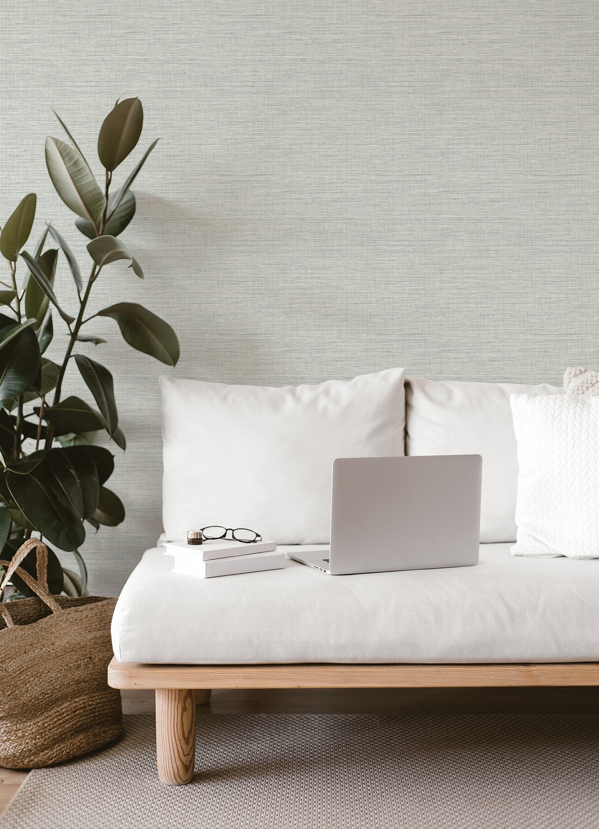 Exhale Light Blue Faux Grasscloth Texture Transitional Washable Strippable Non Woven Wallpaper by A-Street Prints - FD26461