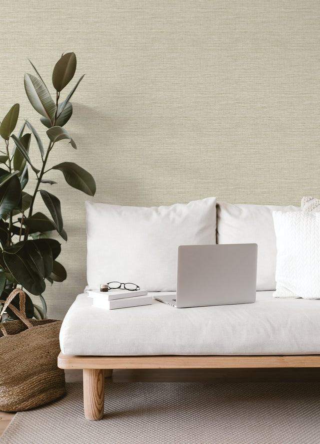 Exhale Light Yellow Faux Grasscloth Texture Wallpaper, Transitional Graphics - 4014-26463