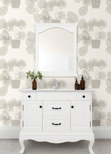 Aida Light Grey Potted Plant Wallpaper with Botanical Bohemian Motif - Brewster 4014-87555