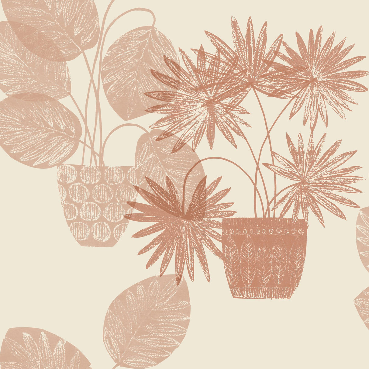Aida Pink Potted Plant Wallpaper with Botanical Bohemian Motif - 4014-87556
