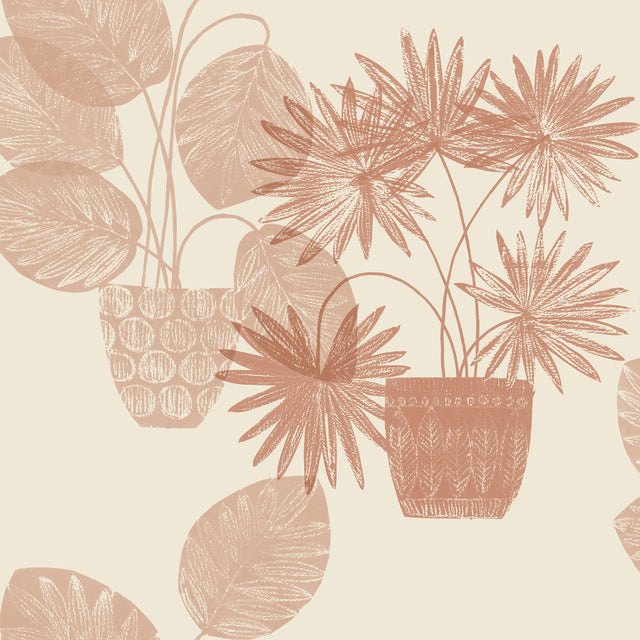 Aida Pink Potted Plant Wallpaper with Botanical Bohemian Motif - 4014-87556