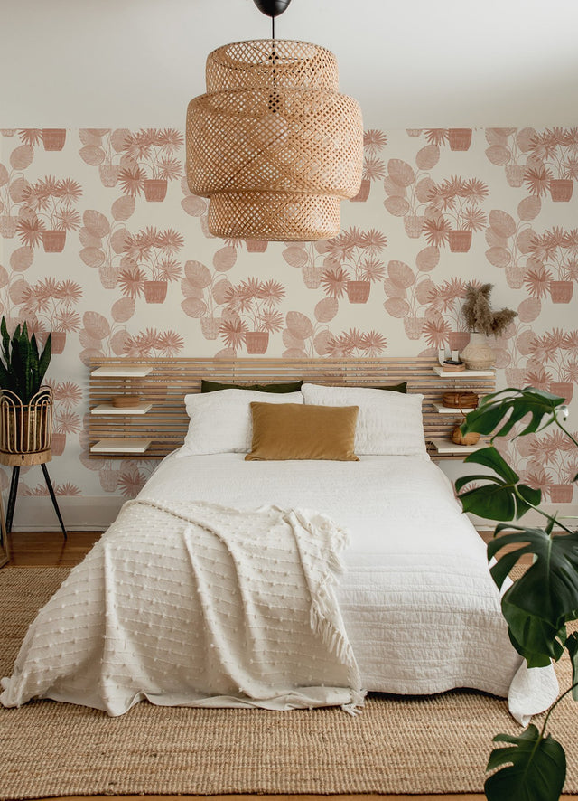Aida Pink Potted Plant Wallpaper with Botanical Bohemian Motif - 4014-87556