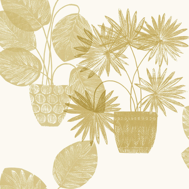 Aida Gold Potted Plant Wallpaper with Botanical Bohemian Pattern - A-Street Prints 4014-87557