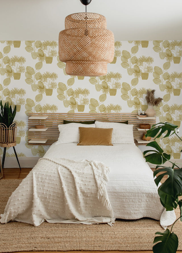 Aida Gold Potted Plant Wallpaper with Botanical Bohemian Pattern - A-Street Prints 4014-87557