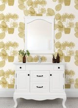 Aida Gold Potted Plant Wallpaper with Botanical Bohemian Pattern - A-Street Prints 4014-87557