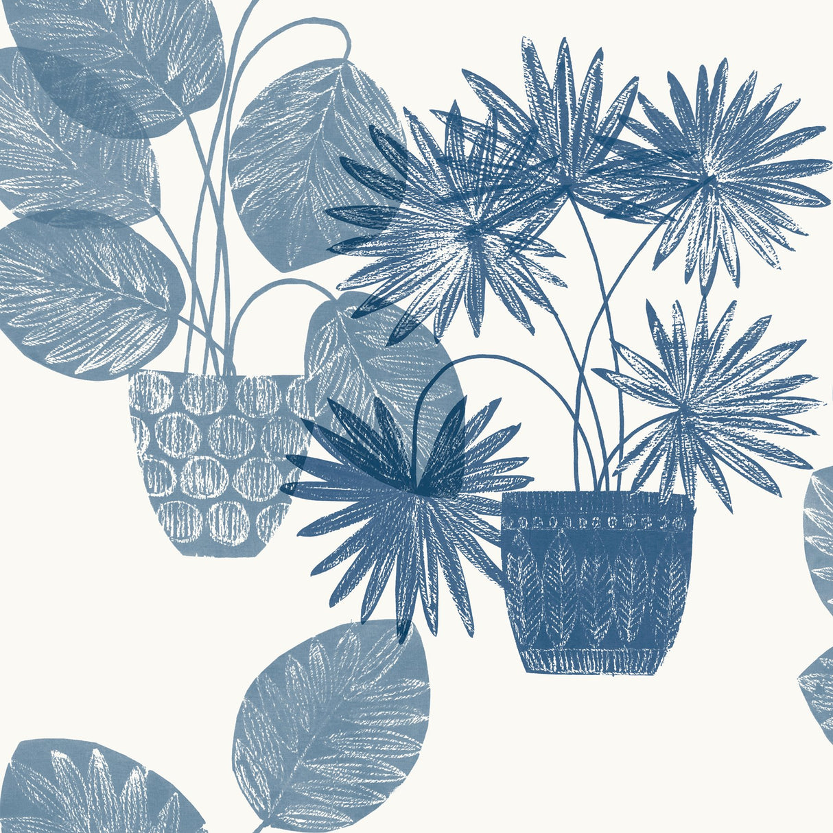 Aida Blue Potted Plant Wallpaper with Botanical Bohemian Pattern - A-Street Prints 4014-87559