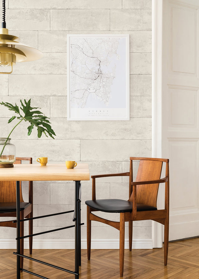 Lanier Dove Stone Plank Dove Wallpaper with Industrial Graphics Textured Style - Brewster 4015-426007