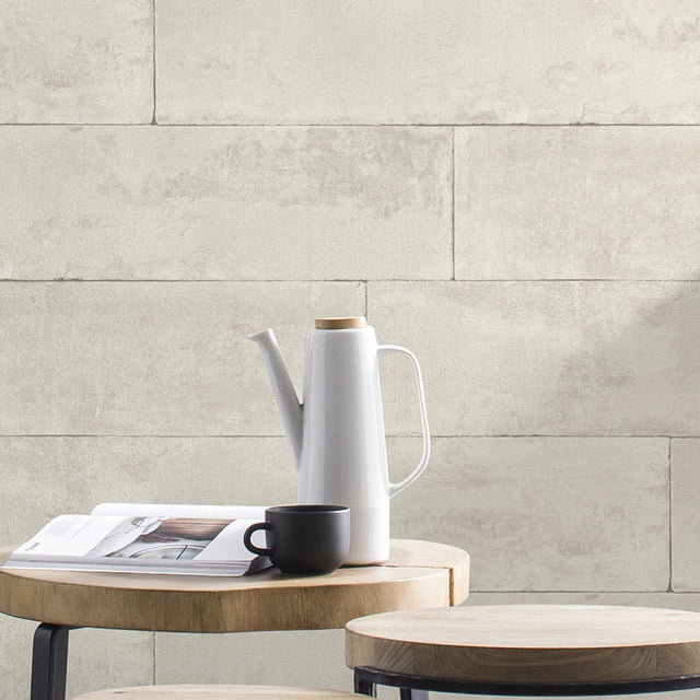 Lanier Dove Stone Plank Dove Wallpaper with Industrial Graphics Textured Style - Brewster 4015-426007