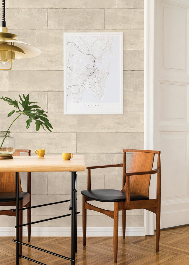 Lanier Neutral Stone Plank Textured Wallpaper with Industrial Graphic Stone Motif - Advantage 4015-426014