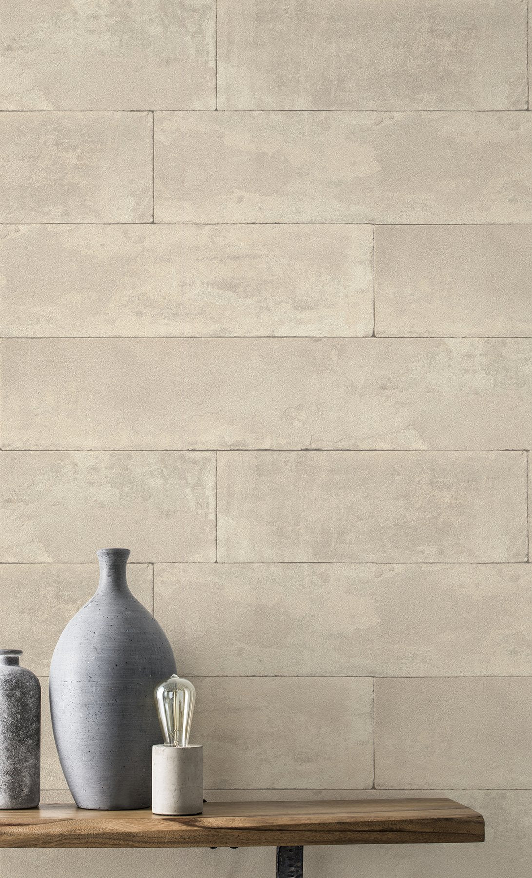 Lanier Neutral Stone Plank Textured Wallpaper with Industrial Graphic Stone Motif - Advantage 4015-426014