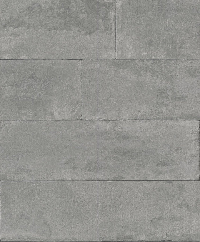 Lanier Grey Stone Plank Textured Wallpaper with Industrial Graphics Motif - Advantage 4015-426021