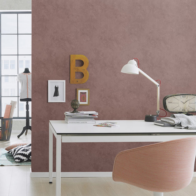 Escher Oxblood Plaster Wallpaper with Distressed Texture - Advantage 4015-426199