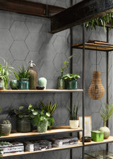 Bascom Dark Grey Stone Hexagon Textured Wallpaper with Modern Graphic Stone Motif - 4015-427127