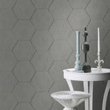 Bascom Dark Grey Stone Hexagon Textured Wallpaper with Modern Graphic Stone Motif - 4015-427127