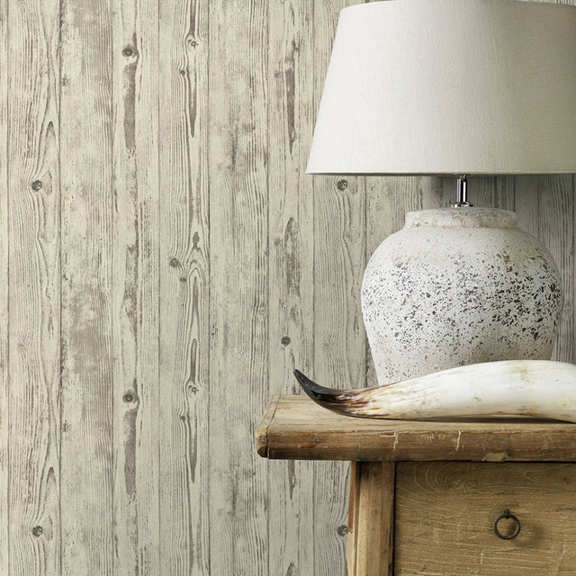 Albright Ivory Weathered Oak Panels Wallpaper with Traditional Wood Panel Motif - Advantage 4015-427318
