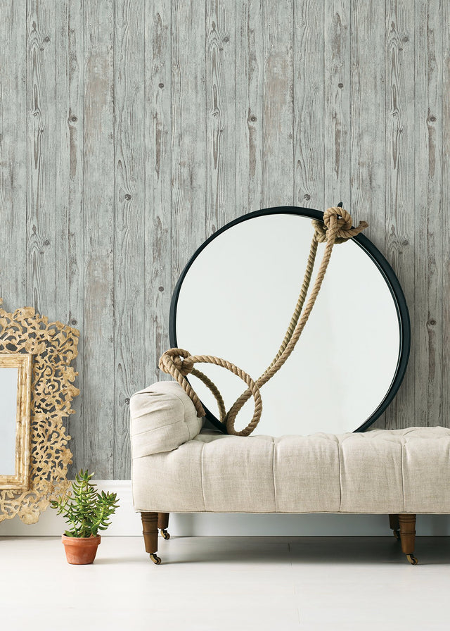 Albright Light Blue Weathered Oak Panels Wallpaper with Wood Panel Motif - Advantage 4015-427332