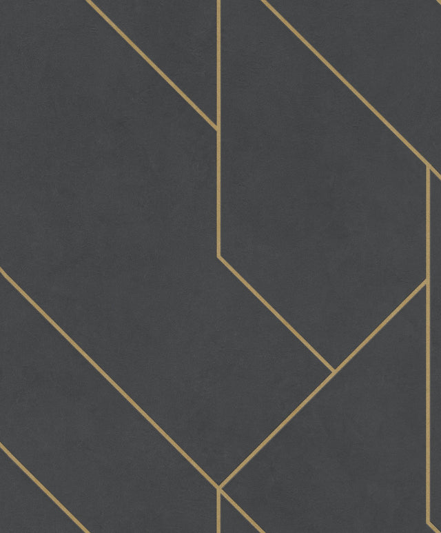 Pollock Black Gilded Geometric Wallpaper with Glittered Gold Linework - Advantage 4015-427431