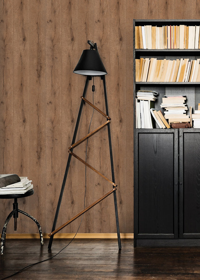 Appalacian Brown Wood Planks Wallpaper with Textured Rustic Wood Plank Motif - Advantage 4015-514445