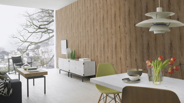 Appalacian Brown Wood Planks Wallpaper with Textured Rustic Wood Plank Motif - Advantage 4015-514445