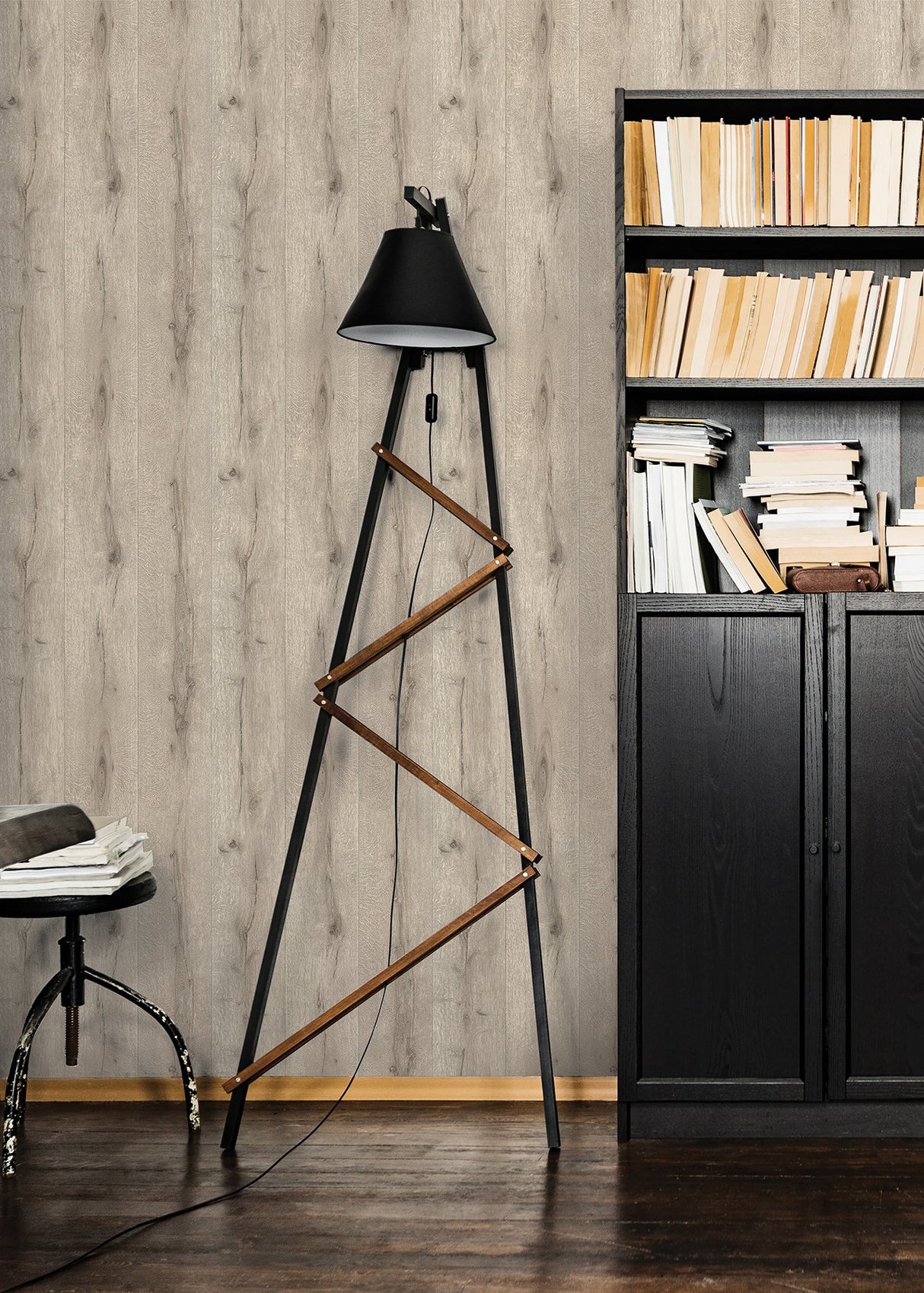 Appalacian Taupe Wood Planks Wallpaper with Textured Wood Panel Motif - Advantage 4015-514483