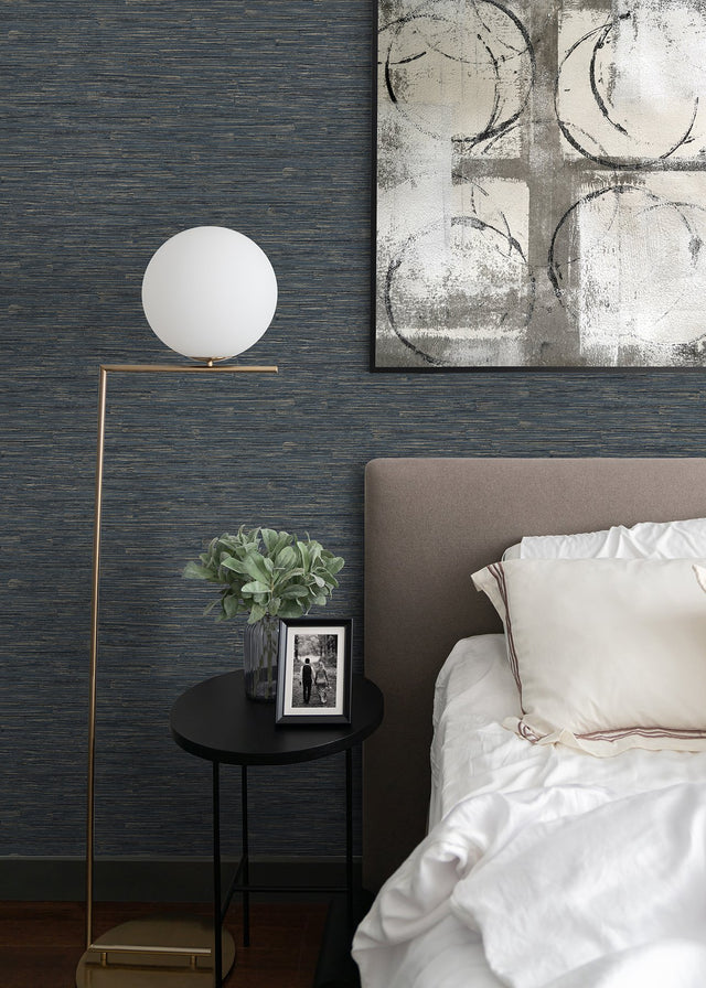 Hutton Dark Blue Tile Wallpaper with Metallic Striped Graphic Texture - Advantage 4015-550580